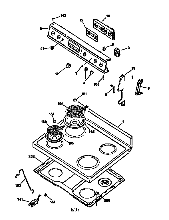 GE JBP45AV2 cooktop and control panel diagram