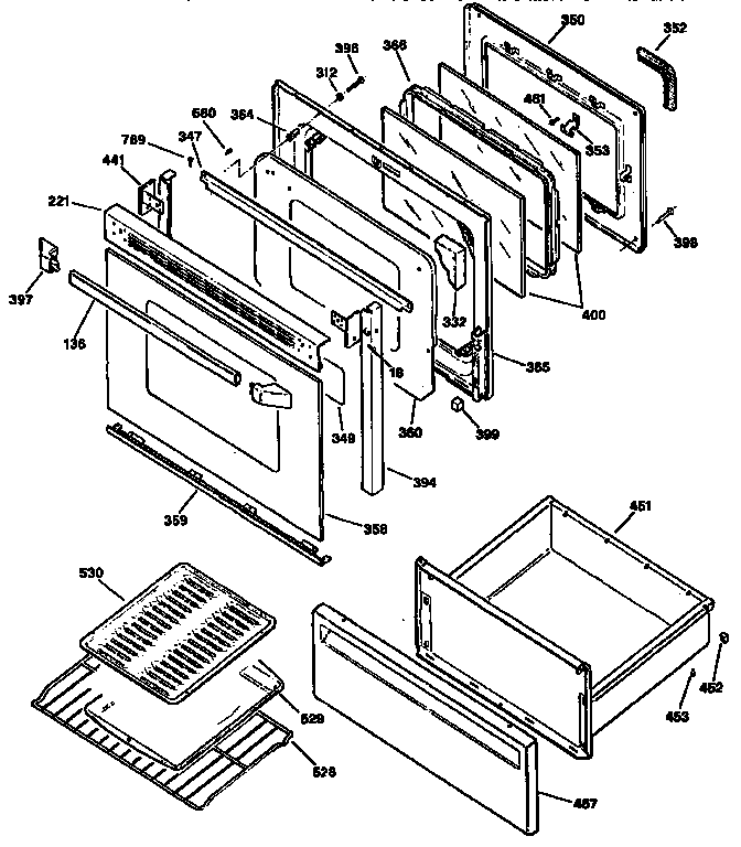 GE JBP75AV3 door and drawer diagram