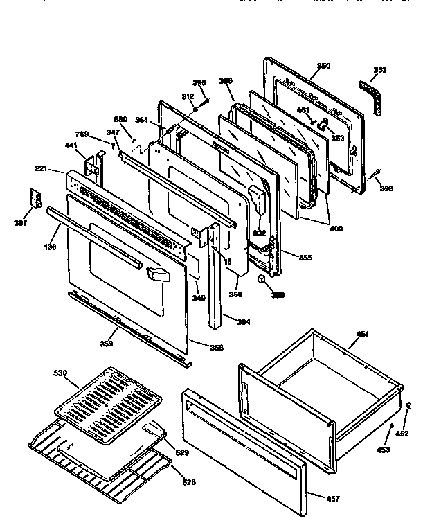 GE JBP75GV3AD door and drawer diagram