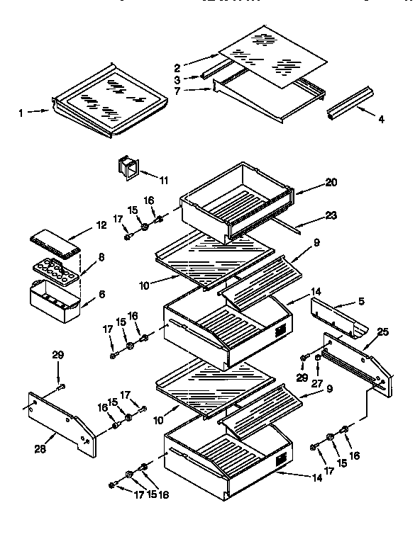 KitchenAid KSSP36QFW05 refrigerator shelf diagram