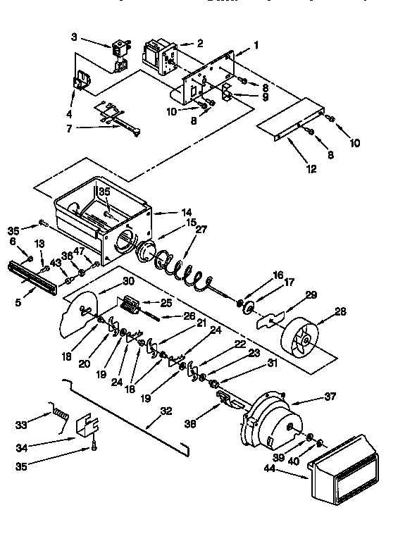 KitchenAid KSSP36QFW05 motor and ice container diagram