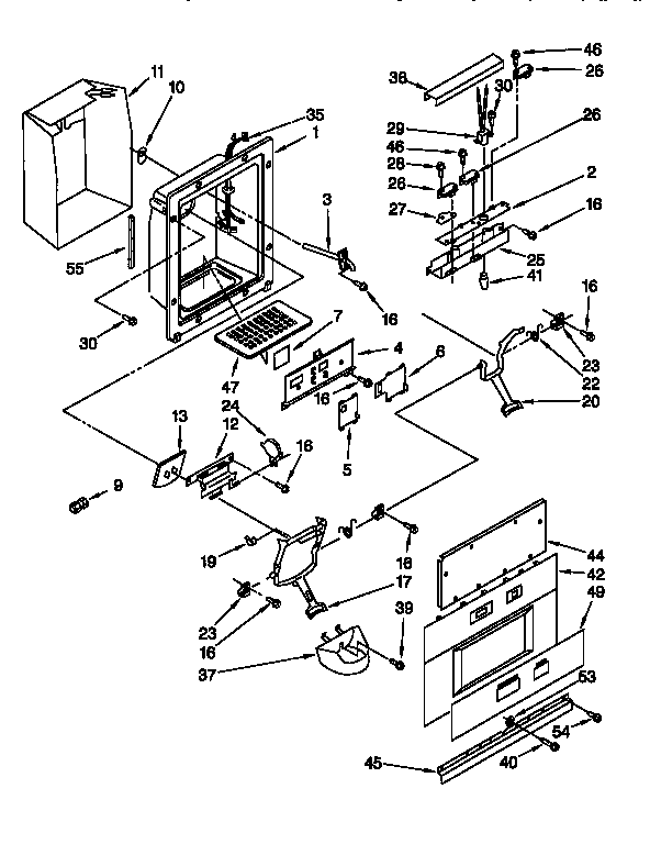 KitchenAid KSSP36QFW05 dispenser and front diagram