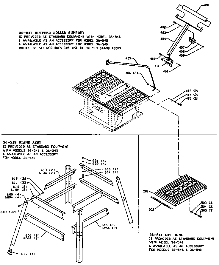 Delta 36-540 outfeed roller support assembly diagram