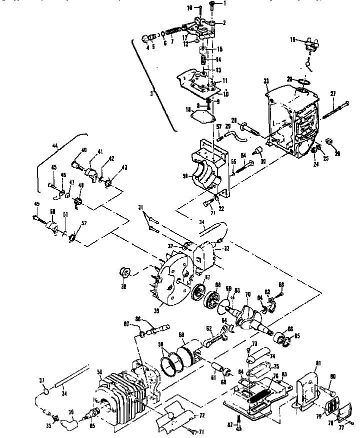 McCulloch SUPER PRO MAC 610 13-600041-04 powerhead and oiler assemblies diagram