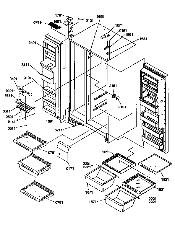 Kenmore 59657582790 refrigerator/freezer shelves, lights diagram