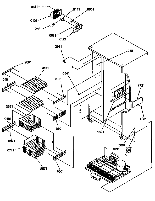 Kenmore 59657582790 freezer shelves and lights diagram