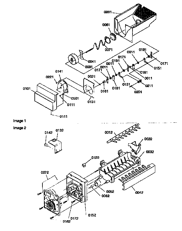 Kenmore 59657582790 ice bucket auger/ice maker diagram