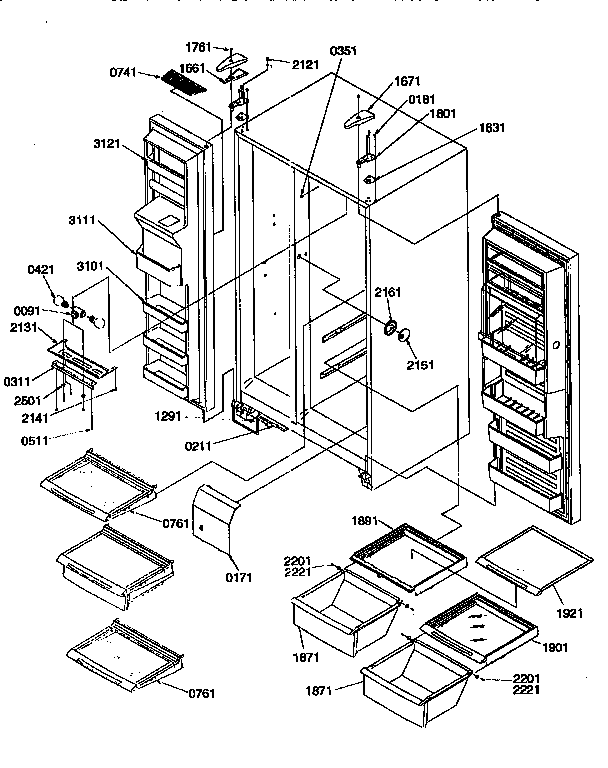 Kenmore 59657587790 shelves, lights, and hinges diagram