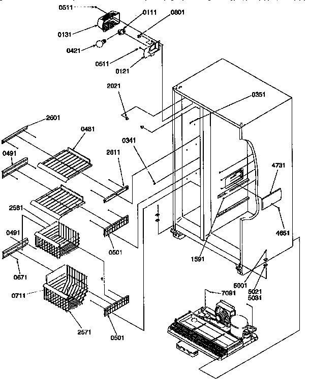 Kenmore 59657587790 freezer shelves and lights diagram