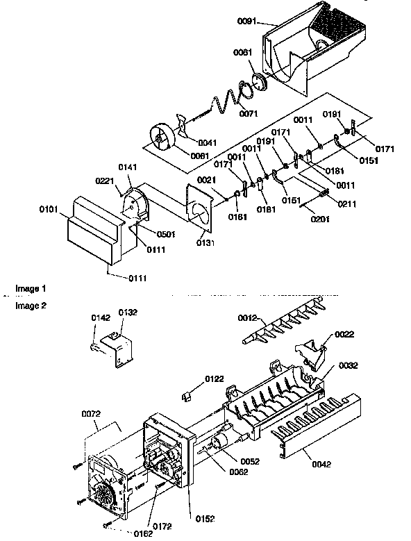 Kenmore 59657587790 ice bucket auger/ice maker diagram