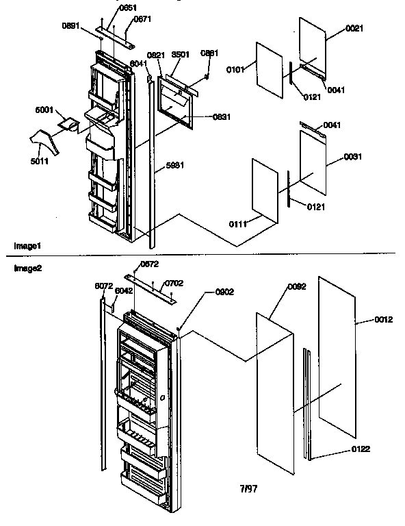Kenmore 59657082790 refrigerator/freezer door trim and panels diagram