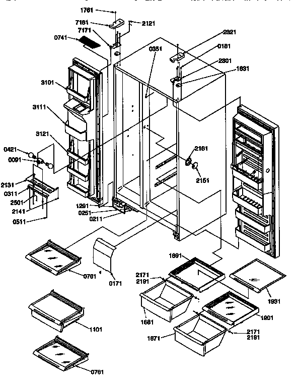 Kenmore 59657082790 shelves, lights and hinges diagram