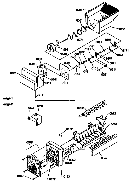 Kenmore 59657082790 ice bucket auger and ice maker diagram