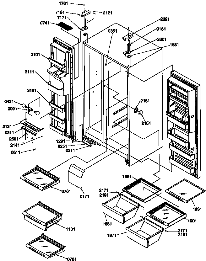 Kenmore 59657087790 shelves, lights and hinges diagram