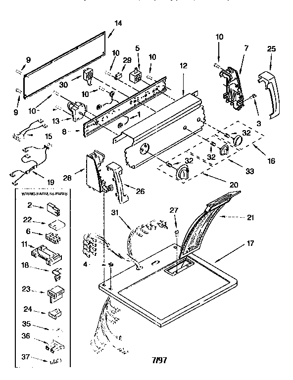Kenmore 11076611693 top and console diagram