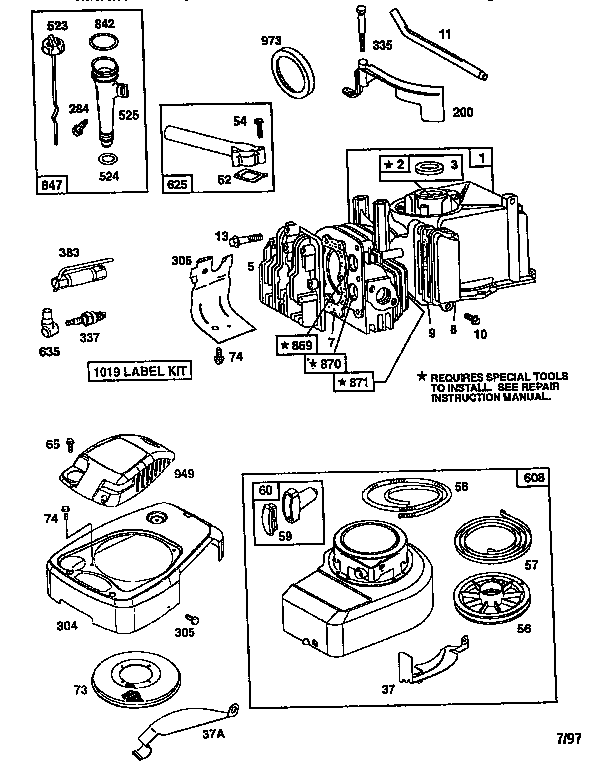Craftsman 580761751 cylinder assembly and rewind starter diagram