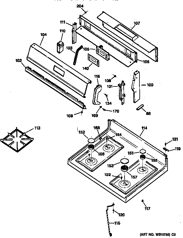 GE JGBS22BEW3AD cooktop diagram