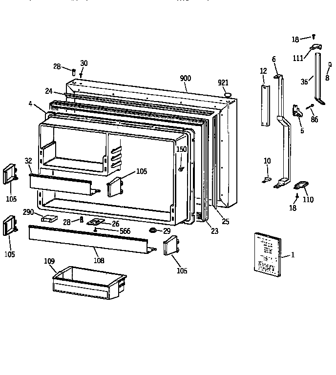 GE TBX22QAHERWW freezer door diagram