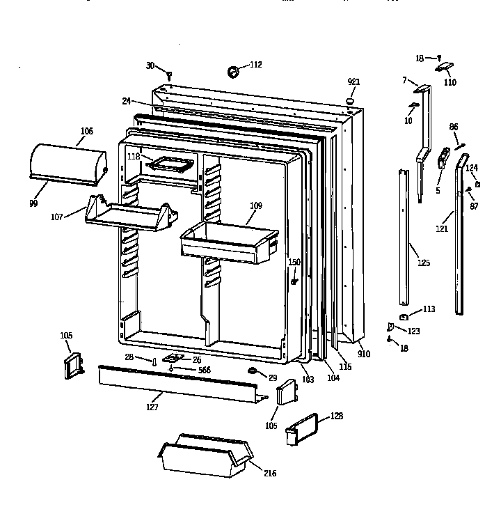 GE TBX22QAHERWW fresh food door diagram