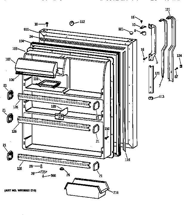GE TBG21DAXKRWW fresh food door diagram