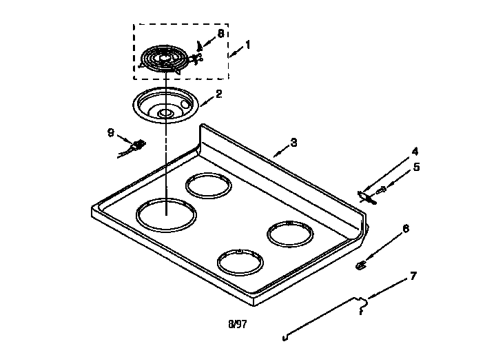 Whirlpool RF3020XEN1 cooktop diagram
