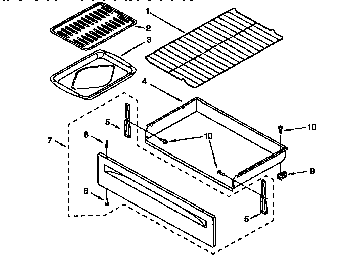 Whirlpool RF3020XEN1 drawer and broiler diagram