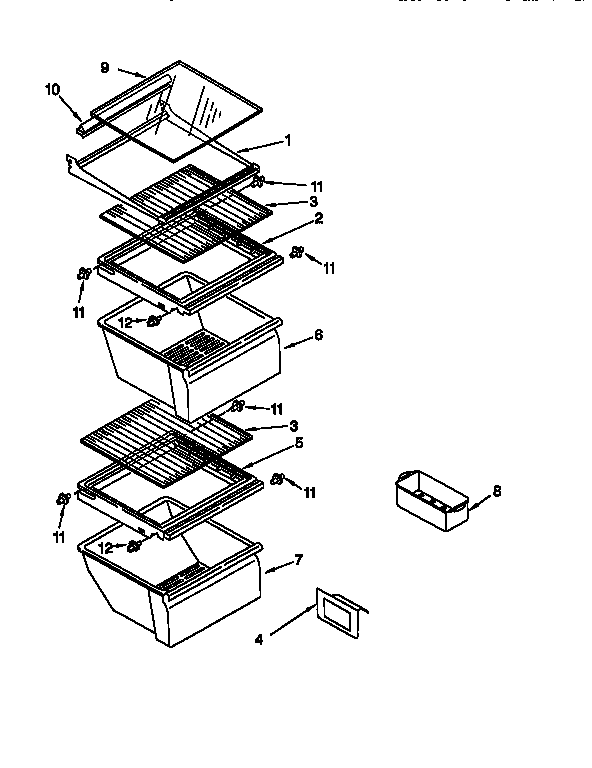 Whirlpool ED22TQXEW01 refrigerator shelf diagram