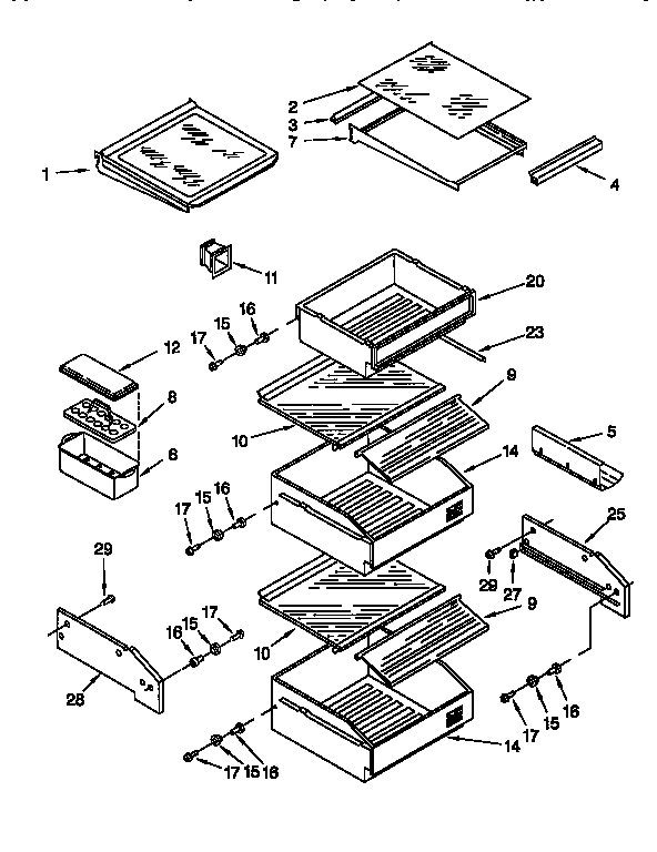 KitchenAid KSSP48QFW05 refrigerator shelf diagram