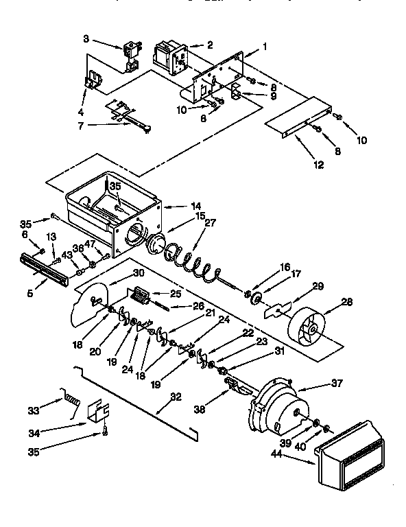 KitchenAid KSSP48QFW05 motor and ice container diagram