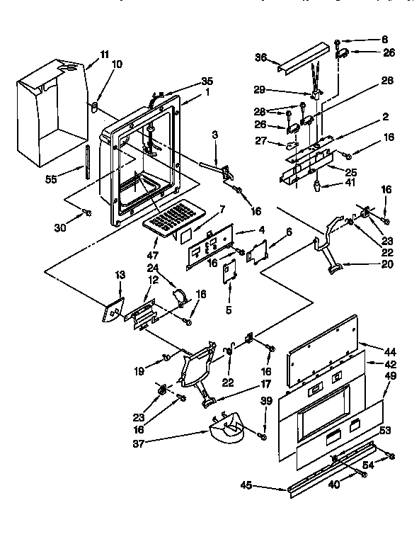 KitchenAid KSSP48QFW05 dispenser and front diagram