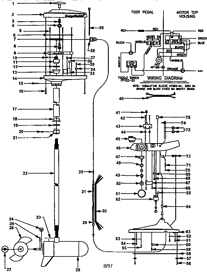 Motorguide F43V rpopeller and shaft assembly diagram