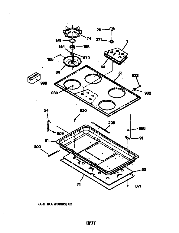 GE JGP626WEV3WW cooktop diagram