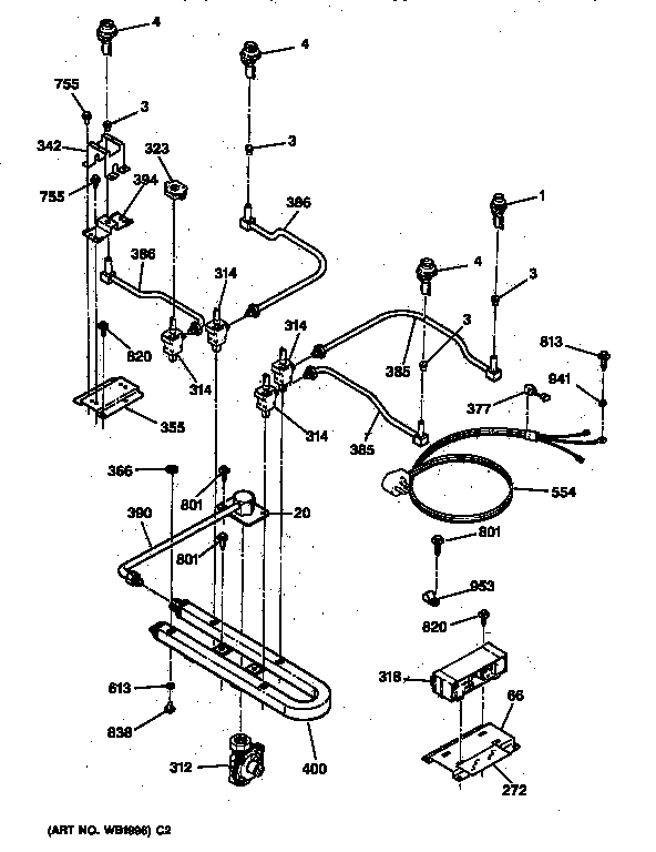 GE JGP626WEV3WW gas & burner parts diagram
