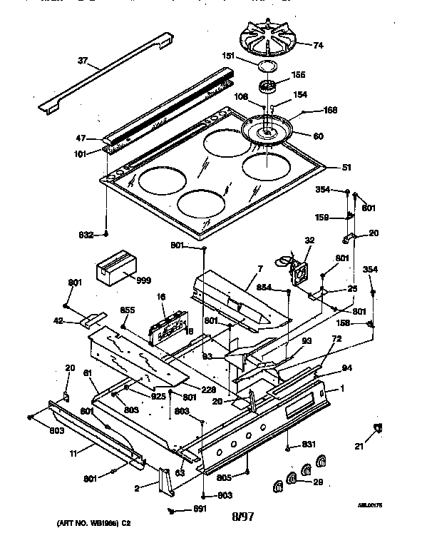 GE JGSP33WEV3WW cooktop diagram