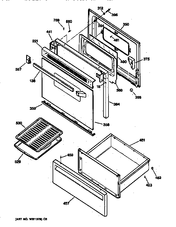 GE JBS27AW2 door & drawer parts diagram