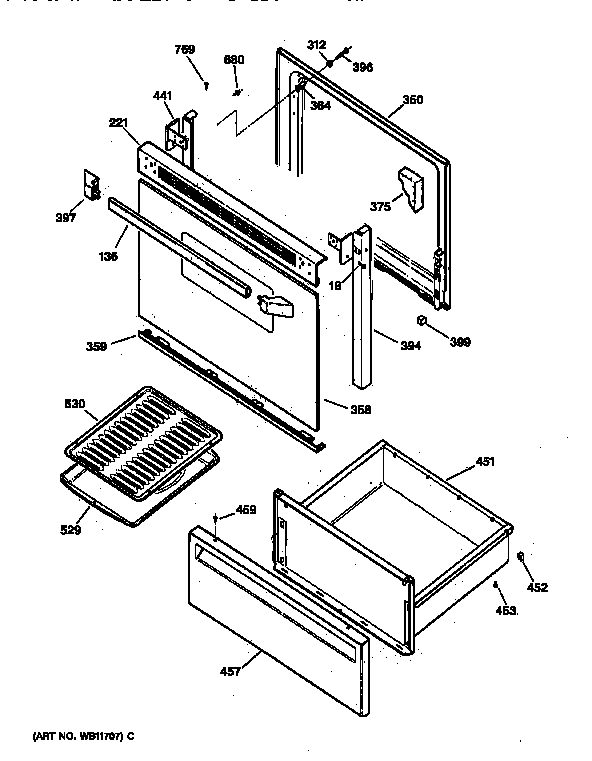 GE JBS03GV3 door & drawer parts diagram