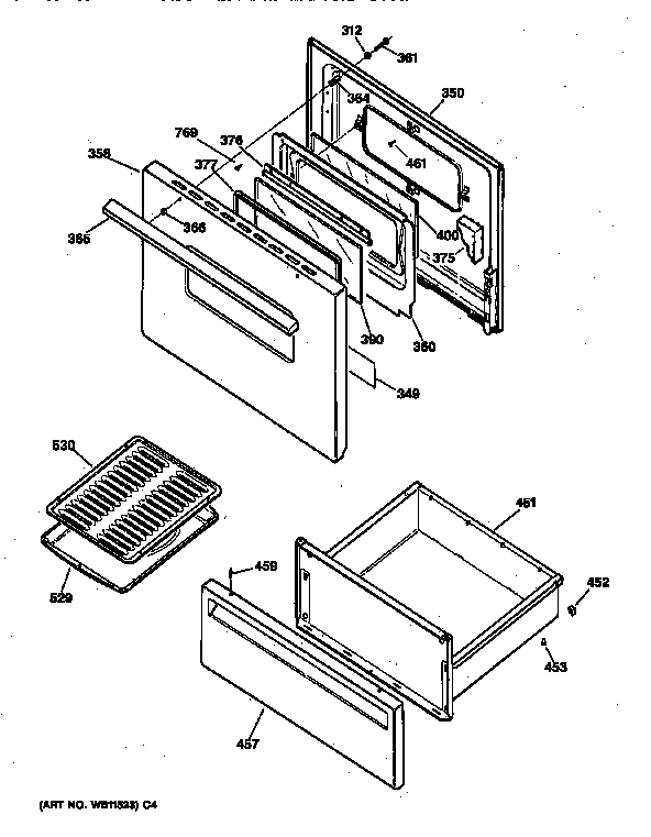 GE JBS07V3 door & drawer parts diagram