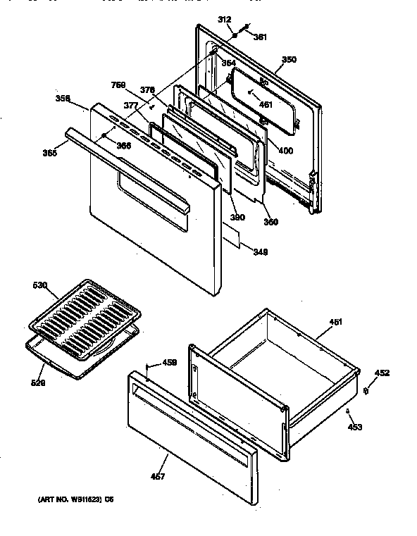 GE JBS26W2 door & drawer parts diagram