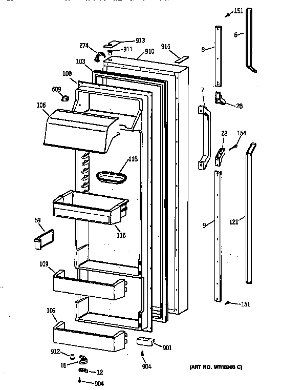GE TPJ24PRZAWW fresh food door diagram