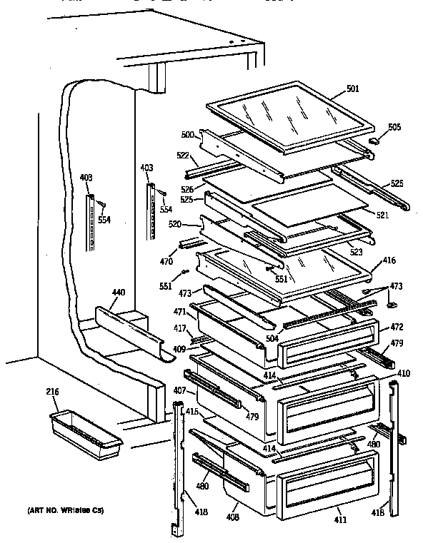 GE TPJ24PRZAWW fresh food shelves diagram