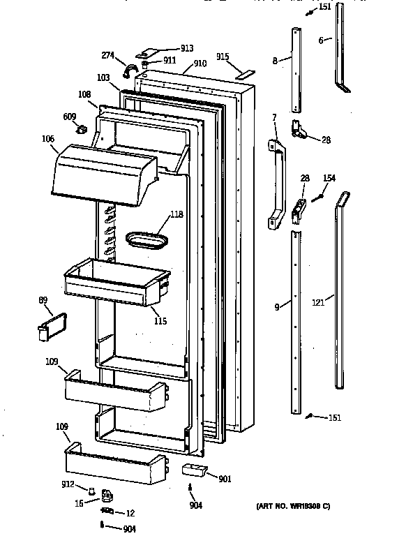 GE TPG24PRZAWW fresh food door diagram
