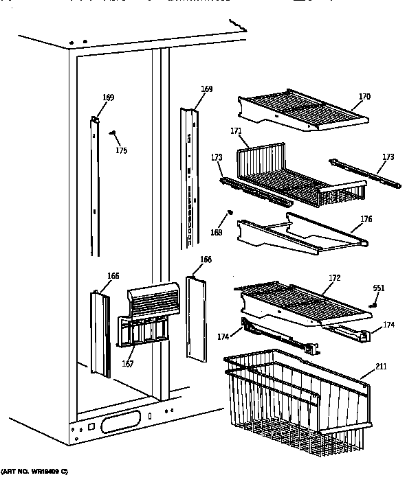 GE TPG24PRZAWW freezer shelves diagram