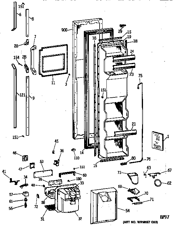 GE TFX22CRXFAA freezer door diagram