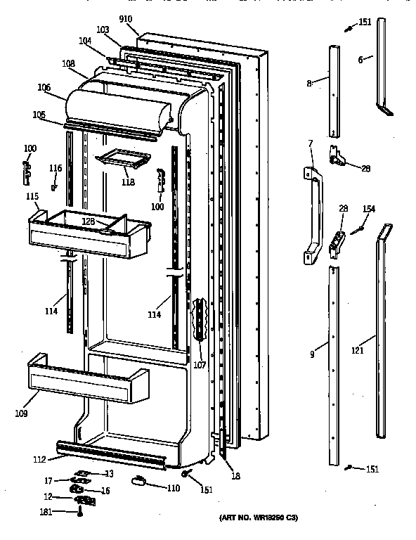GE TFX22CRXFAA fresh food door diagram