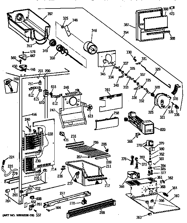 GE TFX22CRXFAA freezer section diagram