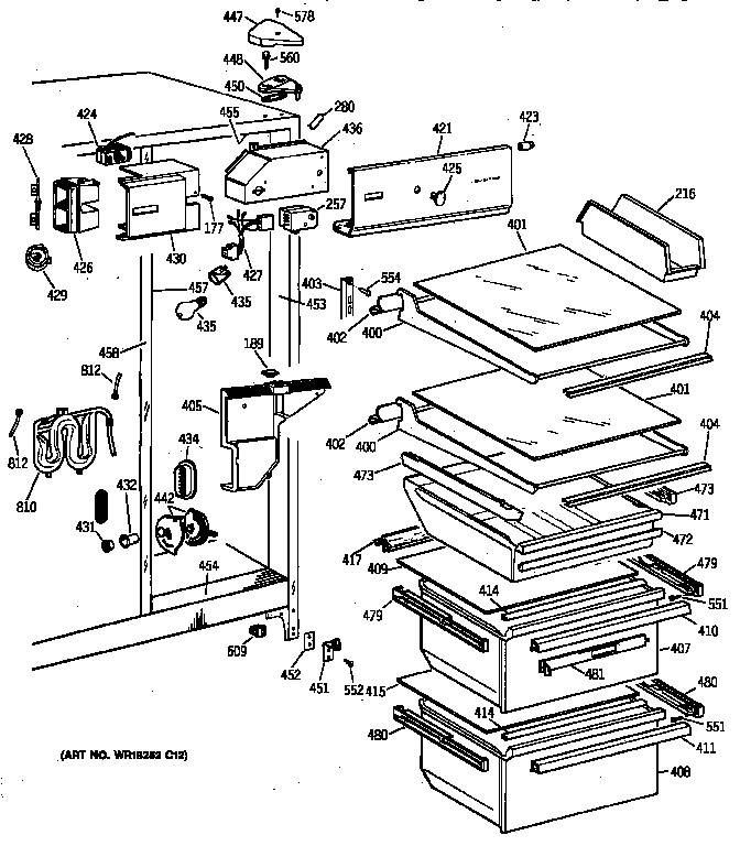 GE TFX22CRXFAA fresh food section diagram