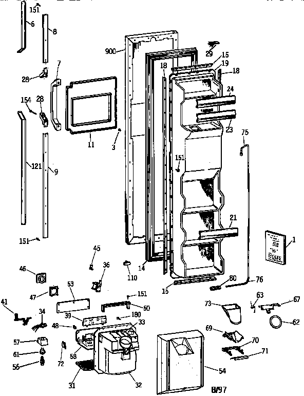 GE TFX22CRXFWW freezer door diagram