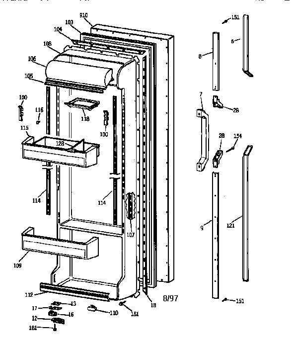 GE TFX22CRXFWW fresh food door diagram