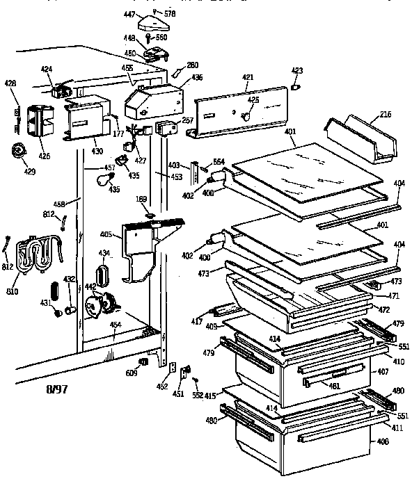 GE TFX22CRXFWW fresh food section diagram