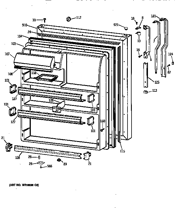 GE TBX21MAZBRAA fresh food door diagram
